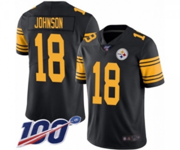Men's Pittsburgh Steelers #18 Diontae Johnson Limited Black Rush Vapor Untouchable 100th Season Football Jersey