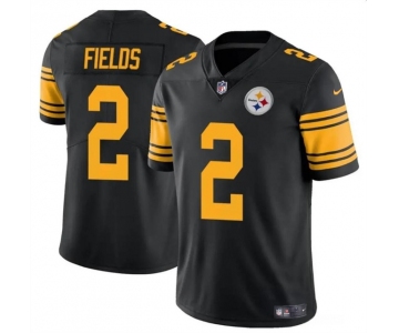 Men's Pittsburgh Steelers #2 Justin Fields Black Color Rush Vapor Limited Football Stitched Jersey