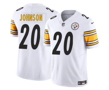 Men's Pittsburgh Steelers #20 Kaleb Johnson White 2025 Draft F.U.S.E. Vapor Limited Football Stitched Jersey