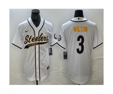 Men's Pittsburgh Steelers #3 Russell Wilson White With Cool Base Stitched Baseball Jerseys