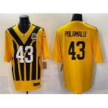 Men's Pittsburgh Steelers #43 Troy Polamalu Gold 1933 Throwback Alternate Football Stitched Jersey