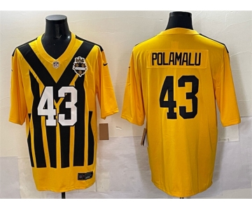 Men's Pittsburgh Steelers #43 Troy Polamalu Gold 1933 Throwback Alternate Football Stitched Jersey