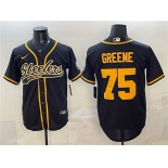 Men's Pittsburgh Steelers #75 Joe Greene Black With Patch Cool Base Stitched Baseball Jersey Men's Pittsburgh Steelers #75 Joe Greene Black With Patch Cool Base Stitched Baseball Jersey