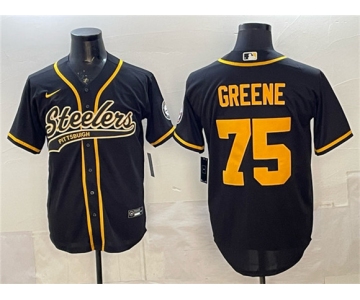 Men's Pittsburgh Steelers #75 Joe Greene Black With Patch Cool Base Stitched Baseball Jersey