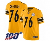 Men's Pittsburgh Steelers #76 Chukwuma Okorafor Limited Gold Inverted Legend 100th Season Football Jersey