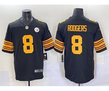 Men's Pittsburgh Steelers #8 Aaron Rodgers Black 2025 Color Rush Vapor Limited Stitched Football Jersey