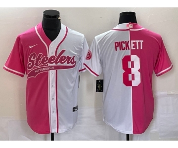Men's Pittsburgh Steelers #8 Kenny Pickett Pink White Two Tone With Patch Cool Base Stitched Baseball Jersey