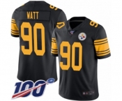 Men's Pittsburgh Steelers #90 T. J. Watt Limited Black Rush Vapor Untouchable 100th Season Football Jersey