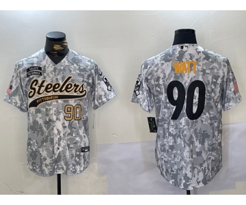Men's Pittsburgh Steelers #90 T.J. Watt 2024 Arctic Camo Salute To Service Stitched Baseball Jerseys
