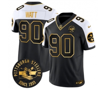 Men's Pittsburgh Steelers #90 T.J. Watt Black Gold Alternate F.U.S.E. Throwback 1933 Patch Vapor Untouchable Limited Football Stitched Jersey