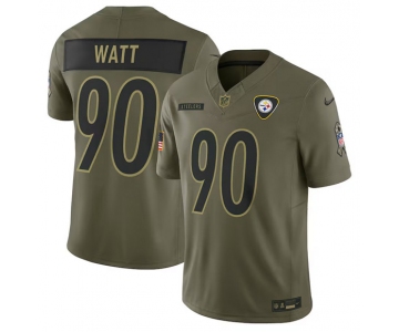 Men's Pittsburgh Steelers #90 T.J. Watt Olive 2025 Salute to Service Limited Football Stitched Jersey