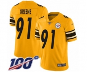 Men's Pittsburgh Steelers #91 Kevin Greene Limited Gold Inverted Legend 100th Season Football Jersey