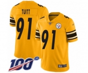 Men's Pittsburgh Steelers #91 Stephon Tuitt Limited Gold Inverted Legend 100th Season Football Jersey