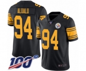 Men's Pittsburgh Steelers #94 Tyson Alualu Limited Black Rush Vapor Untouchable 100th Season Football Jersey