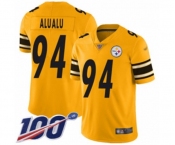 Men's Pittsburgh Steelers #94 Tyson Alualu Limited Gold Inverted Legend 100th Season Football Jersey