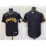 Men's Pittsburgh Steelers Blank Black 412 Patch Vapor Premier Limited Stitched Baseball Jersey
