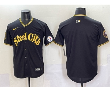 Men's Pittsburgh Steelers Blank Black 412 Patch Vapor Premier Limited Stitched Baseball Jersey