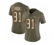 Women Nike Pittsburgh Steelers #91 Kevin Greene Limited Olive Gold 2017 Salute to Service NFL Jersey