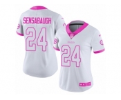 Women's Nike Pittsburgh Steelers #24 Coty Sensabaugh Limited White Pink Rush Fashion NFL Jersey