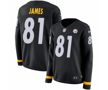 Women's Nike Pittsburgh Steelers #81 Jesse James Limited Black Therma Long Sleeve NFL Jersey