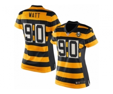 Women's Nike Pittsburgh Steelers #90 T. J. Watt Limited Yellow Black Alternate 80TH Anniversary Throwback NFL Jersey