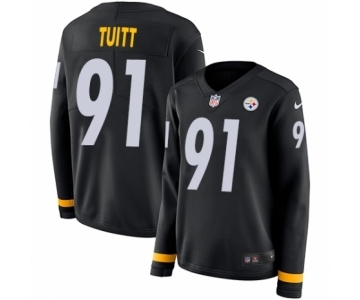 Women's Nike Pittsburgh Steelers #91 Stephon Tuitt Limited Black Therma Long Sleeve NFL Jersey