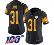 Women's Pittsburgh Steelers #31 Justin Layne Limited Black Rush Vapor Untouchable 100th Season Football Jersey