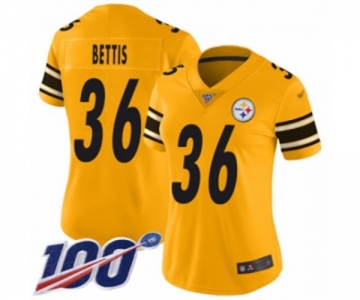 Women's Pittsburgh Steelers #36 Jerome Bettis Limited Gold Inverted Legend 100th Season Football Jersey