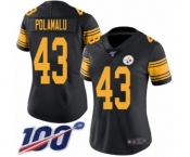 Women's Pittsburgh Steelers #43 Troy Polamalu Limited Black Rush Vapor Untouchable 100th Season Football Jersey