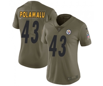 Women's Pittsburgh Steelers #43 Troy Polamalu Limited Olive 2017 Salute to Service Football Jersey