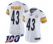 Women's Pittsburgh Steelers #43 Troy Polamalu White Vapor Untouchable Limited Player 100th Season Football Jersey