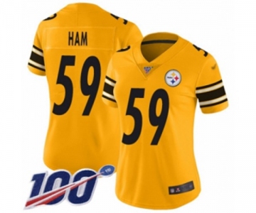 Women's Pittsburgh Steelers #59 Jack Ham Limited Gold Inverted Legend 100th Season Football Jersey