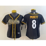Women's Pittsburgh Steelers #8 Kenny Pickett Black With Patch Cool Base Stitched Baseball Jersey