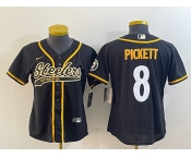 Women's Pittsburgh Steelers #8 Kenny Pickett Black With Patch Cool Base Stitched Baseball Jersey
