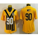 Women's Pittsburgh Steelers #90 TJ Watt Limited Yellow Throwback Vapor Jersey Women's Pittsburgh Steelers #90 TJ Watt Limited Yellow Throwback Vapor Jersey