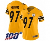 Women's Pittsburgh Steelers #97 Cameron Heyward Limited Gold Inverted Legend 100th Season Football Jersey