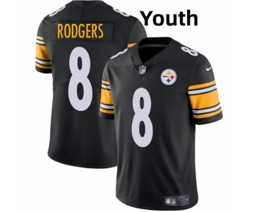 Youth Pittsburgh Steelers #8 Aaron Rodgers Black 2025 Vapor Limited Stitched Football Jersey