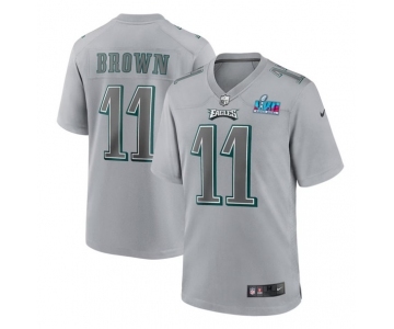 Men's Philadelphia Eagles #11 A.J. Brown Gray Super Bowl LVII Patch Atmosphere Fashion Stitched Game Jersey