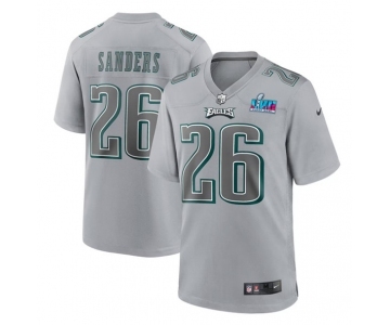 Men's Philadelphia Eagles #26 Miles Sanders Gray Super Bowl LVII Patch Atmosphere Fashion Stitched Game Jersey