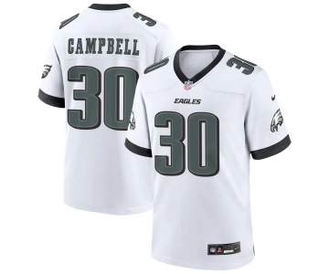 Mens Philadelphia Eagles #30 Jihaad Campbell White Game Football Jersey