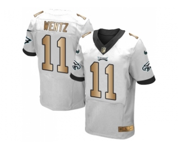 Nike Philadelphia Eagles #11 Carson Wentz White Men's Stitched NFL New Elite Gold Jerse