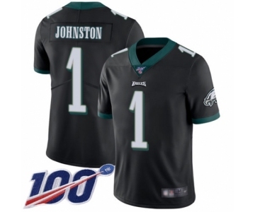 Men's Philadelphia Eagles #1 Cameron Johnston Black Alternate Vapor Untouchable Limited Player 100th Season Football Jersey