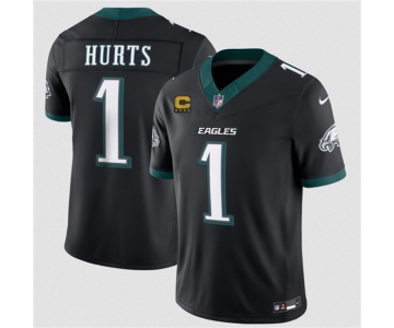 Men's Philadelphia Eagles #1 Jalen Hurts Black 2026 F.U.S.E. 4-Star C Patch Vapor Untouchable Limited Football Stitched Jersey
