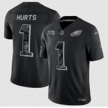 Men's Philadelphia Eagles #1 Jalen Hurts Black 2026 F.U.S.E. Salute to Service Limited Football Stitched Jersey Men's Philadelphia Eagles #1 Jalen Hurts Black 2026 F.U.S.E. Salute to Service Limited Football Stitched Jersey