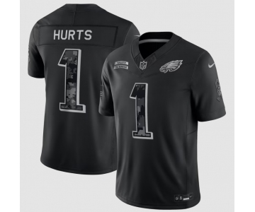 Men's Philadelphia Eagles #1 Jalen Hurts Black 2026 F.U.S.E. Salute to Service Limited Football Stitched Jersey