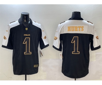Men's Philadelphia Eagles #1 Jalen Hurts Black Gold New F.U.S.E. Vapor Untouchable Limited Football Stitched Jersey