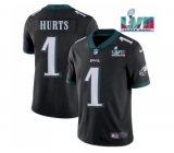 Men's Philadelphia Eagles #1 Jalen Hurts Black Super Bowl LVII Patch Vapor Untouchable Limited Stitched Jersey