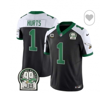 Men's Philadelphia Eagles  #1 Jalen Hurts Black White F.U.S.E. Vapor Untouchable Limited 2024 Stitched Football Jersey