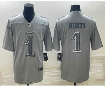 Men's Philadelphia Eagles #1 Jalen Hurts Gray Atmosphere Fashion Stitched Jersey