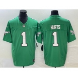 Men's Philadelphia Eagles #1 Jalen Hurts Green 2023 FUSE Vapor Limited Throwback Stitched Jersey